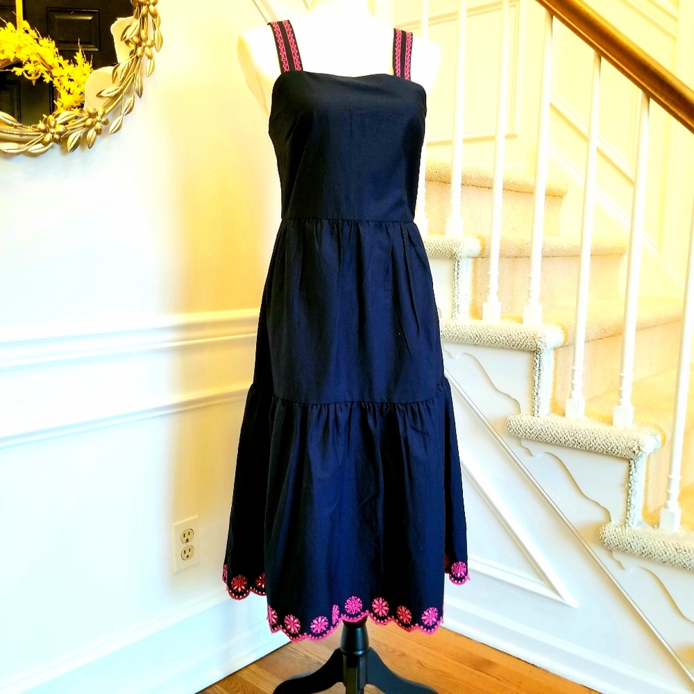 J CREW Embroidered scalloped tiered dress NWT